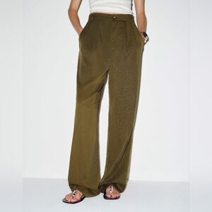 Reformation Mason Pleated High Rise Moss Garden Wide Leg Pants Womens Sz 4